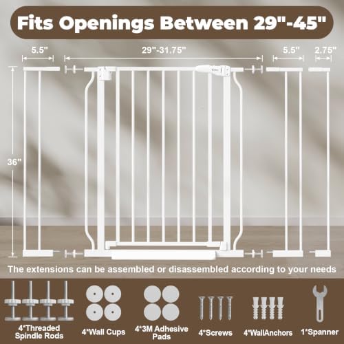 36" Extra Tall Baby Gate, 29"-45" Wide Auto Close Dog Gate Indoor - Image 6