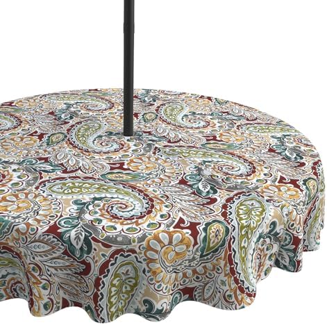 LVTXIII Round Outdoor Tablecloth with Umbrella Hole and Zipper, Water-Repellent 60 Inch Patio Table Cover for Bistro, Garden, Patio & Picnic, Vibrant Paisley by LVTXIII