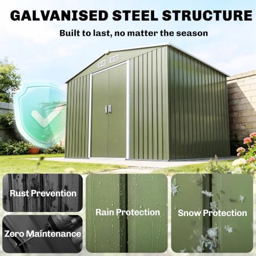 Outsunny 9' x 6' Outdoor Storage Shed Garden Tool Metal Shed Green - Image 3