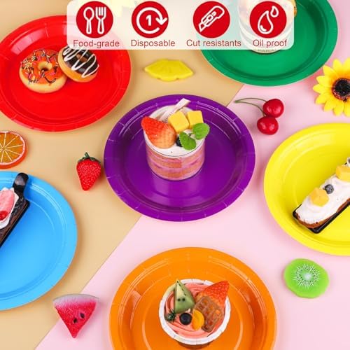 Breroa 144 Pcs Rainbow Paper Plates 7 Inch Bulk Rainbow Plates Disposable - Image 4