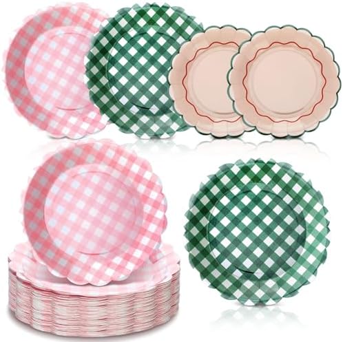 Pickmesh 100 Pcs Camp Gingham Paper Plates Disposable Round Plaid Plates by Pickmesh