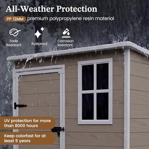 UDPATIO Outdoor Storage Shed 5x3 FT, Garden Resin Shed with Floor, Brown - Image 4