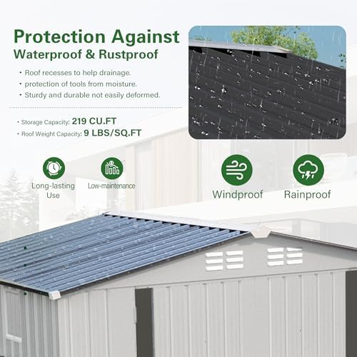 8x6FT Metal Storage Shed, Outdoor Garden Tool Shed, Galvanized Steel Lockable Backyard Organizer, Waterproof Weather Resistant Utility Storage House, Patio Courtyard Equipment Storage, Easy Assembly - Image 7