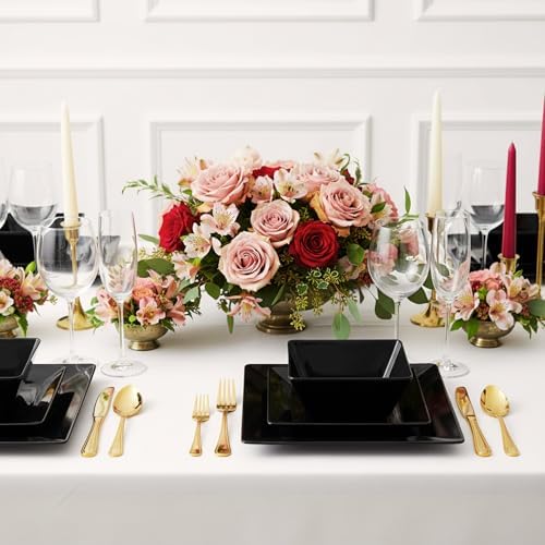 TP 12-Piece Melamine Dinnerware Sets, Square, Service for 4, Black - Image 5