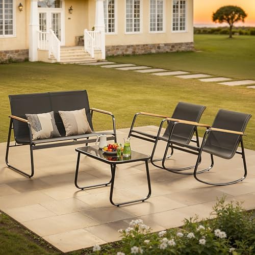 Ahomly 4-Piece Patio Furniture Set, Textilene Conversation Set, Black - Image 6