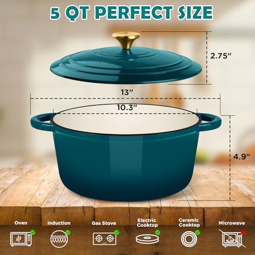 Enameled Cast Iron Dutch Oven Pot with Lid, 5QT Dutch Oven for Bread Baking - Image 3