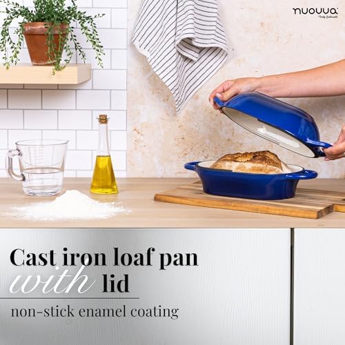 Dutch Oven For Sourdough Bread Baking – Enamelled Cast Iron Bread Loaf Pot – Oven Safe Non Stick Bread Pot – Rectangular, Dark Blue, 24cm x 16cm – by Nuovva - Image 4