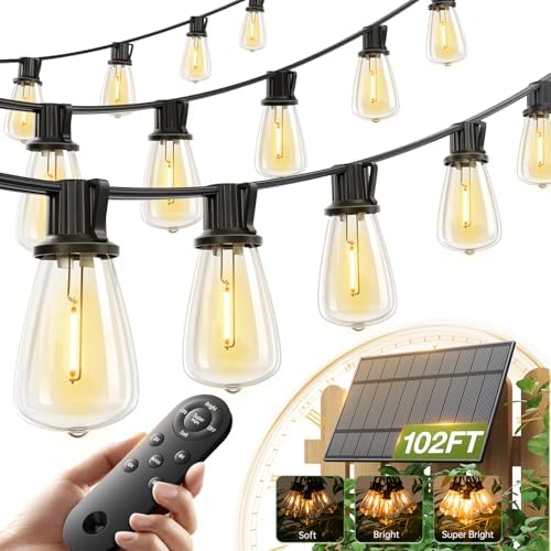 addlon 102FT(96+6) Solar String Lights Outdoor,Waterproof Dimmable 48+4 LED by addlon