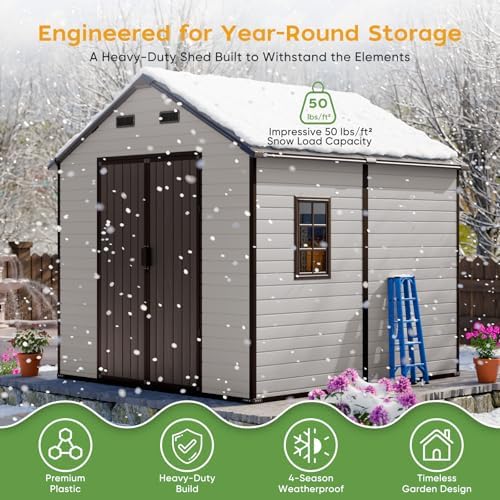 WACASA 8x8 FT Resin Plastic Outdoor Storage Shed with Floor - Image 5