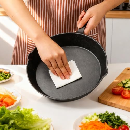 Vesici 3 Pcs Cast Iron Skillet Frying Pans with Drip-spouts Circle Non-stick Frying Skillet Omelette Pan Safe Healthy Cookware for Home Barbecue Kitchen Party Restaurant Catering Service (10.2 Inch) - Image 2