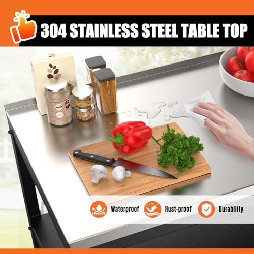Stainless Steel Outdoor Prep Table, 3-Tier Heavy Duty Outdoor Grill & BBQ Prep Station, Rust-Resistant Utility Table for Patio, Pizza Oven, Garage & Food Prep (No Sink) - Image 4