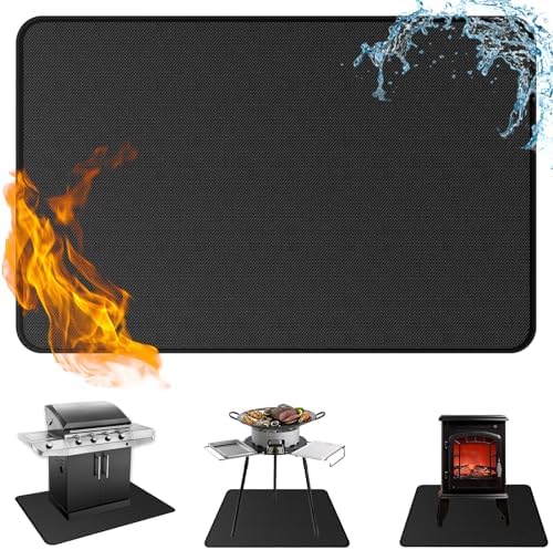 Anze Under Grill Mat for Outdoor Grill, 38 x 65 Inch Anti-Slip BBQ Floor Mats, Easy to Clean Reusable Fireproof Grill Pad, Oil-Proof Waterproof Protector for Indoor Fireplace Pit Mat by Anze