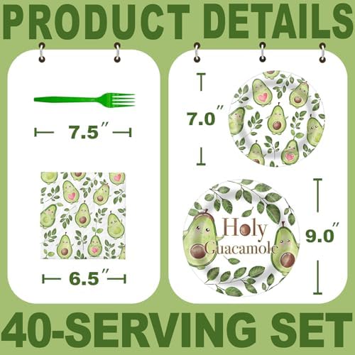 Avocado Party Decorations - Avocado Party Plates and Napkins for Kids Birthday Party, Serves 40 Guests - Image 2