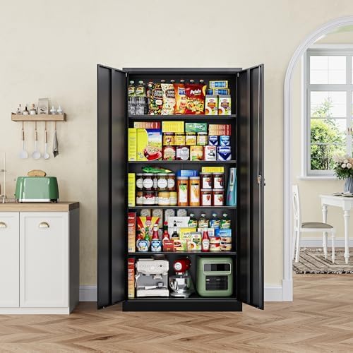 Letaya Metal Garage Storage Cabinets with Lock Door and Adjustable Shelves, Steel Tool Cabinets for Home,Office,Warehouse Organisieren (Black) - Image 4