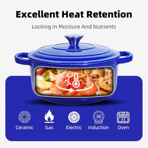 6 QT Blue Enameled Cast Iron Dutch Oven with Lid - Image 4