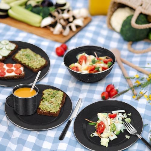 Nuogo 12 Pcs Enamel Camping Tableware Set Dinnerware Kit - Image 5