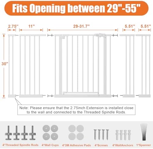 keny 29"-55" Extra Wide Baby Gate, Pressure Mounted No Drilling Dog Gate - Image 6