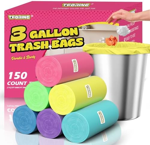Small 3 Gallon Trash Bags Unscented, 0.78 Mil, Colored, 150 Count by TFORING%C2%AE