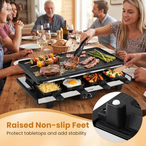 COSTWAY Raclette Grill for 8, 2-in-1 Table Grill, 1400W Electric Grill - Image 6