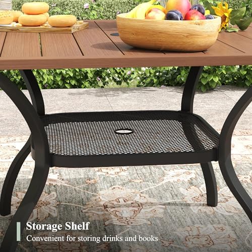 Outdoor Dining Table with Adjustable Umbrella Hole, 37.8" All-Weather Square Patio Dining Table for 4, Metal Patio Table for Garden Lawn Porch Deck Yard, Walnut - Image 6