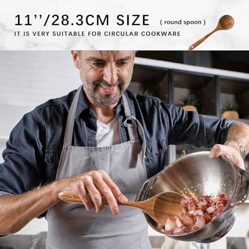 Wooden Spoons for Cooking, 6-Piece Acacia Wood Cooking Utensil Set - Image 3