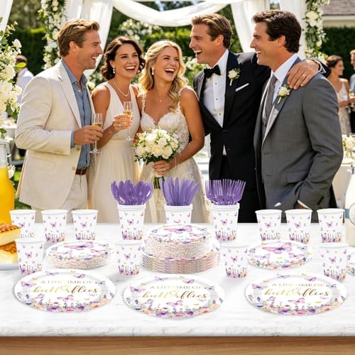 168Pcs Butterfly Bridal Shower Supplies for Wedding Engagement, Serves 24 - Image 4