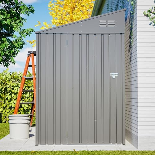 YOPTO 4x7 FT Outdoor Storage Shed Lean to Shed,Metal Shed W/Lockable Door & Air Vent,All Weather Waterproof Garden Tool House W/Reversible Installation,for Backyard,Patio,Lawn,Dark Gray - Image 5