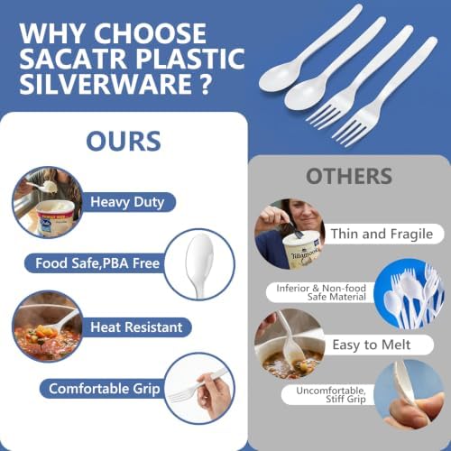 SACATR 1000 Count White Plastic Silverware Heavy Duty -Forks,Spoons - Image 3