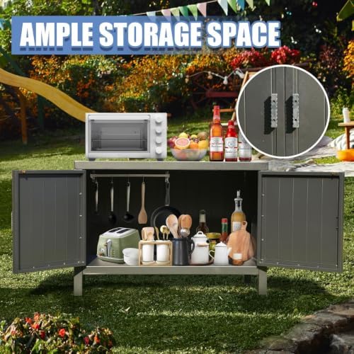 Domi Outdoor Kitchen Island, Aluminum Storage Cabinet with Protective Cover - Image 6