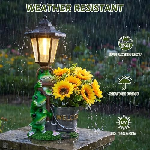 Solar Frog Outdoor Garden Statue with Flowerpot & Lantern - Image 6
