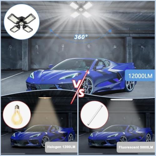 Aoretic LED Garage Lights 1 Pack -120W, 12000LM 6500K Led Shop Light with 4+1 Deformable Panels, Basement Barn Light Garages Ceiling Lights, E26/E27 for Garage, Warehouse, Shop - Image 3