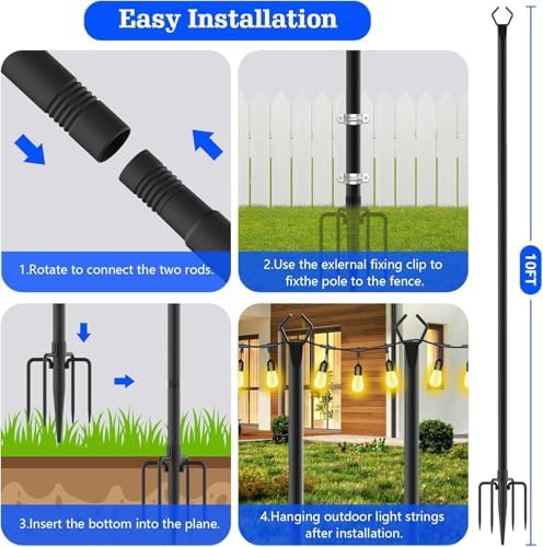 SINLEY 4 Pack String Light Poles,10 Ft Metal Poles with Fork for Outdoor String Lights,Outdoor Light Poles with Fork,Poles/Post/Stand for Outside,Patio,Deck,Backyard,Garden Wedding,Party - Image 7
