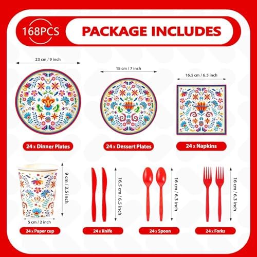 168Pcs Mexican Fiesta Party Decorations, Serves 24 - Image 2