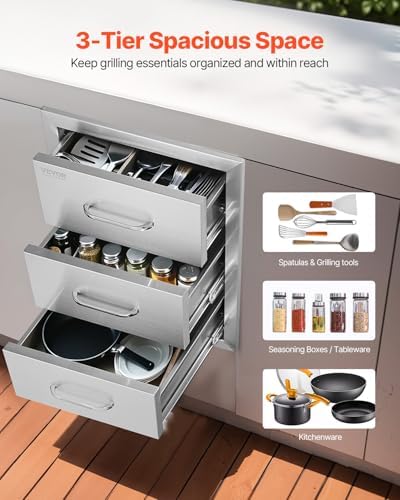 VEVOR Outdoor Kitchen Drawers 16"W x 21.5"H x 18"D Stainless Steel - Image 4