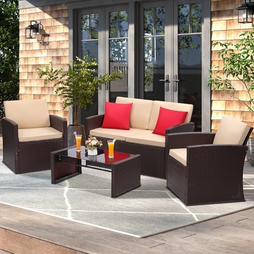 KROFEM 4 Piece Patio Furniture Set, Outdoor Wicker Conversation Set - Image 2