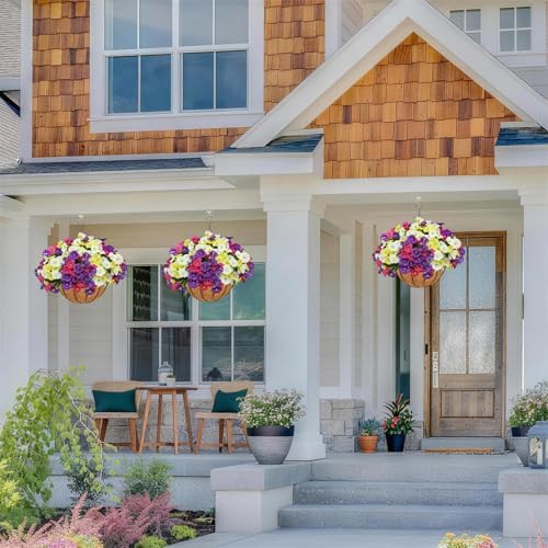2 Set Artificial Hanging Flowers with Basket for Outdoor Decor - Image 2