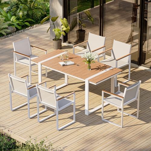 Full Grounded Outdoor Dining Set, Aluminum Patio Table and Chairs by Oasbira