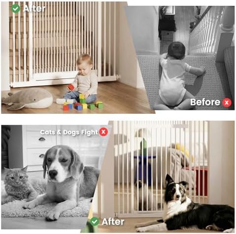Gardner Pet Extra Tall Cat Gate 49"-86" Adjustable Height, Tall Pet Gate for Doorways/Hallways with 27.5"-37" Adjustable Width Baby Gate with 4 Extensions Kits, No Drilling Pressured Mounted (White) - Image 4