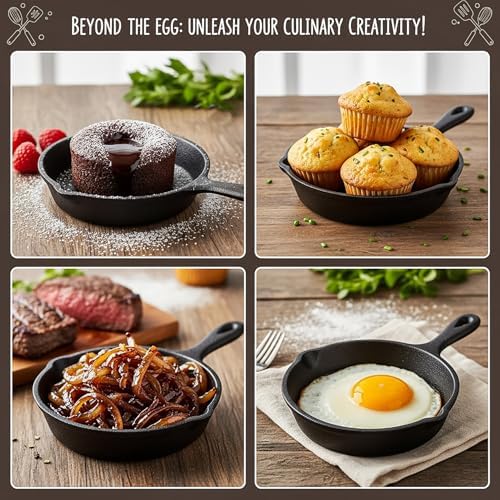 Hiceeden 4 Pack Mini Cast Iron Skillet, 4" Small Frying Pans with Double Drip-Spouts for Stove, Oven, Grill Safe, Indoor and Outdoor Use, Non-stick - Image 6