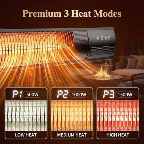 Electric Patio Heater, 1500W Outdoor Infrared Heater with Remote Control, 3 Heat Settings, IP65 Waterproof, 24H Timer, 2-Second Fast Heating for Patio, Garage, Restaurant & Indoor Use - Image 4