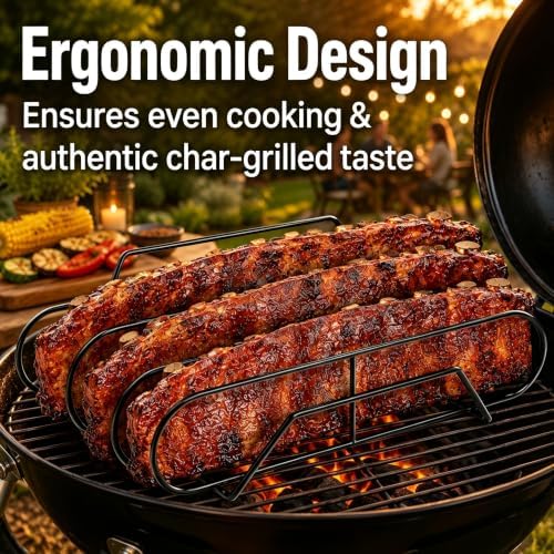 Rib Rack for Smoking –Rib Racks for Grilling and Smoking for 3 Full Racks of Ribs– Fits 18" Smoker, Weber, Kamado, Traeger – BBQ Grill Accessories for Men & Meat Lovers（15", Black, 2 Pack） - Image 6