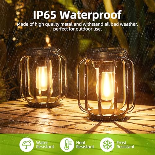 Solar Hanging Lanterns Outdoor Waterproof: 4 Pack Metal Solar-Powered Lights with Hook, Bright Warm Lantern Decor for Outside, Classic Outdoor Lighting for Yard Garden Patio Porch Balcony Decorations - Image 4