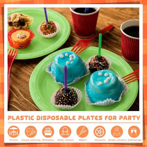 Plastic Plates 9 Inch Plastic Solid Round Party Dessert Dinner Plates for Weddings Party BBQs Birthday Camping and Anniversary (50, Green) - Image 4