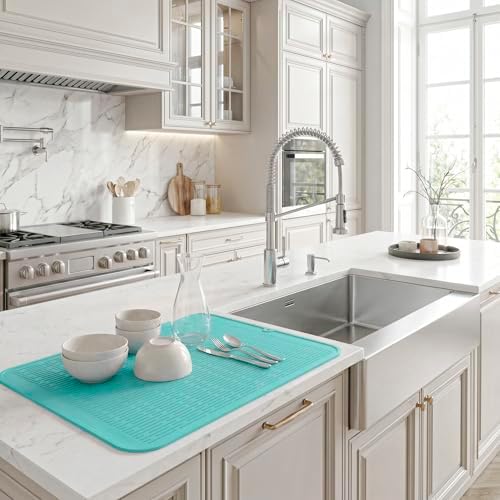 MicoYang Silicone Dish Drying Mat for Multiple Usage,Easy clean,Eco-friendly,Heat-resistant Silicone Mat for Kitchen Counter or Sink,Refrigerator or Drawer Liner Mint 3XL 28 inches x 18 inches - Image 5