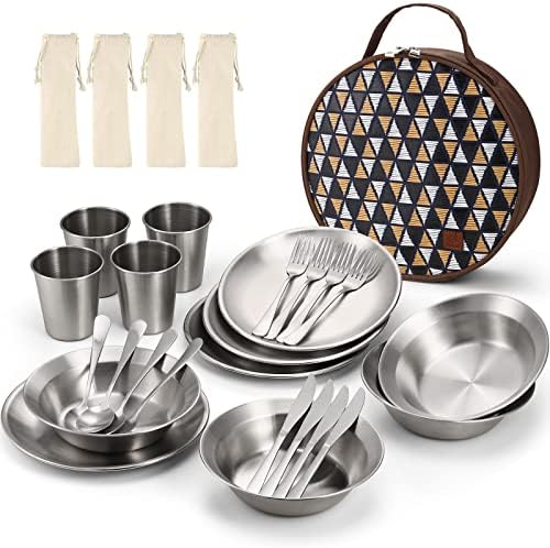 Odoland Stainless Steel Camping Mess Kit for Outdoor Family & Person by Odoland