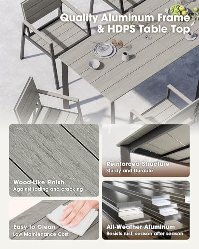 Outdoor Dining Set for 4, Aluminum Patio HDPS Outdooor Table and Chairs Set with Umbrella Hole, All Weather Patio Furniture Set, 5 Peice Patio Dining Table Set (Classic Gray) - Image 5