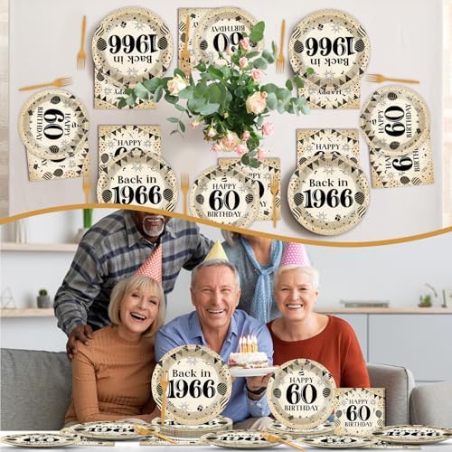 96Pcs 60th Birthday Party Paper Plates and Napkins for Back in 1966 Themed Party Supplies Vintage 60 Year Old Dessert Plates 60th Tableware for Men Women Birthday Gatherings Decorations - Image 6