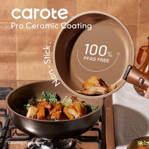 CAROTE 25pcs Ceramic Cookware Set, Pots and Pans Set with Detachable Handle - Image 3