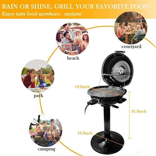 Electric BBQ Grill Techwood 15-Serving Indoor/Outdoor Electric Grill for Indoor & Outdoor Use, Double Layer Design, Portable Removable Stand Grill, 1600W (Stand Black BBQ Grills) - Image 3