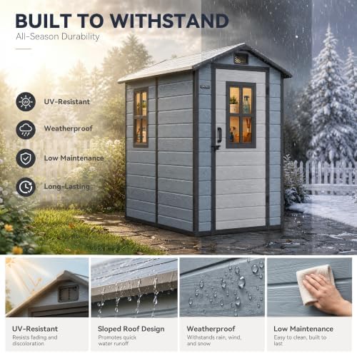 DWVO Outdoor Storage Shed 4.4×6FT, Garden Resin Shed with 2 Windows - Image 6